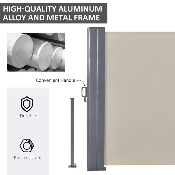 Buy 6 x 1.6 M Double Canopy Pull-Out Side Awning Sun Rain Outdoor Protection w/ Steel Frame Retractable Garden Privacy Home Commercial Beige, 6 image