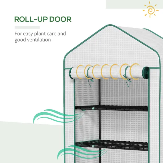 Buy 5 Tier Widened Mini Greenhouse with Reinforced PE Cover, Portable Indoor Outdoor Green House with Roll-up Door and Wire Shelves, 193H x 90W x 49Dcm, White, 7 image