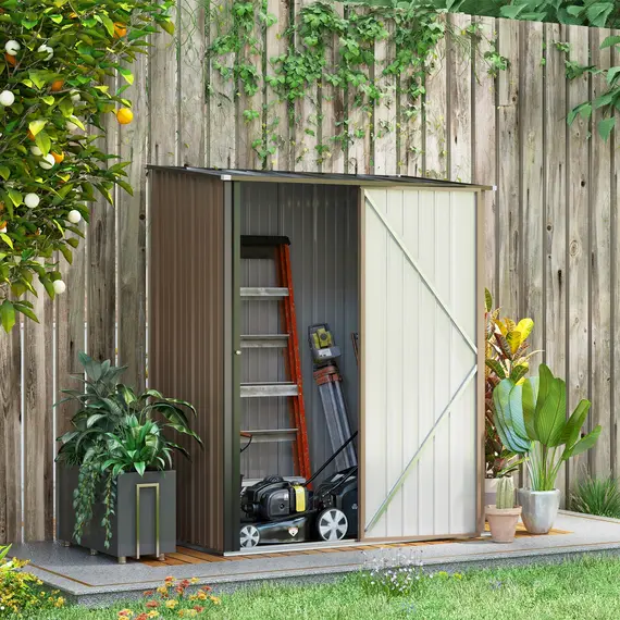 Buy 5.3 x 3.1ft Corrugated Steel Garden Shed - Brown, 2 image