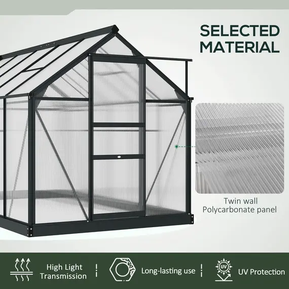 Buy 6 x 10ft Polycarbonate Greenhouse, Large Walk-In Green House with Slide Door and Window, Garden Plants Grow House with Aluminium Frame and Foundation, Grey, 5 image