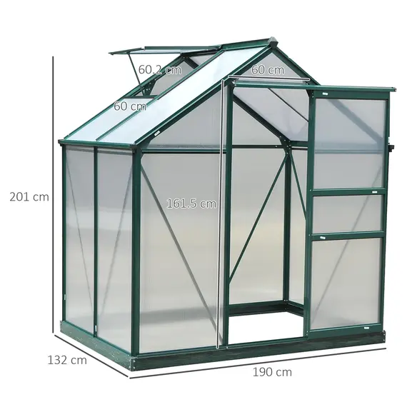Buy 6 x 4ft Polycarbonate Greenhouse, Large Walk-In Green House with Slide Door and Window, Garden Plants Grow House with Aluminium Frame and Foundation, Dark Green, 3 image