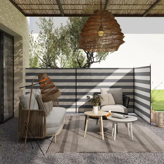 Buy 5 Pole Camping Windbreaks, Beach Wind Shield Shelter with Carry Bag and Steel Poles, Outdoor Caravan Privacy Shield, 540cm x 150cm, Grey and White, 7 image