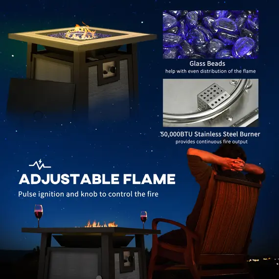 Buy 71 x 71cm 50,000 BTU Gas Fire Pit Table with Cover - Grey, 5 image