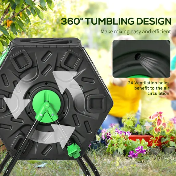 Buy 65L Garden Compost Bin, Single Chamber Rotating Composter, Compost Maker with 24 Ventilation Openings and Steel Legs, 5 image