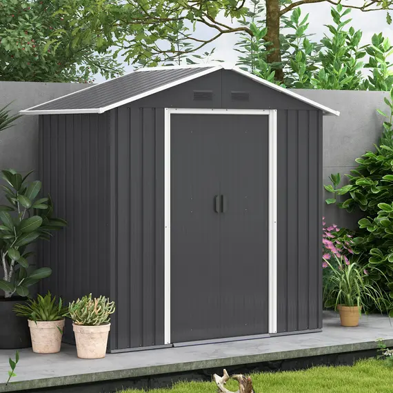 Buy 6.5x3.5ft Metal Garden Storage Shed for Outdoor Tool Storage with Double Sliding Doors and 4 Vents, Dark Grey, 7 image