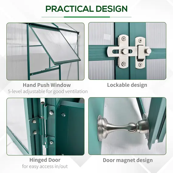 Buy 6x6 FT Polycarbonate Greenhouse with Base and Raised Bed, Walk-in Greenhouse with Aluminium Frame, Temperature Controlled Window, Foundation for Plants, Flowers, Vegetable, 5 image