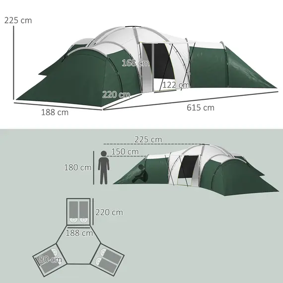 Buy 6-9 Man Tent with Bedrooms and Living Room, Accessories Included, Green, 3 image