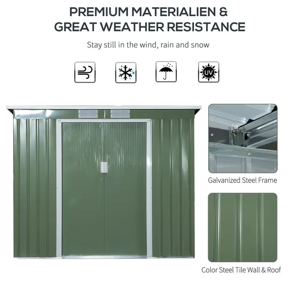 Buy 7 x 4ft Galvanised Steel Garden Shed, with Foundation Kit - Green, 4 image