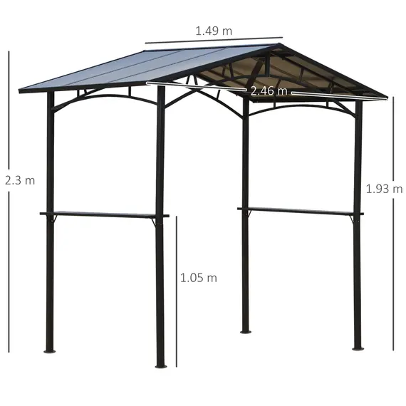 Buy 8ft x 5ft Outdoor BBQ Protective Gazebo Tent Aluminium Steel Frame w/ 2 Shelves Hardtop Roof Canopy Ground Stakes Safe Cooking, 3 image