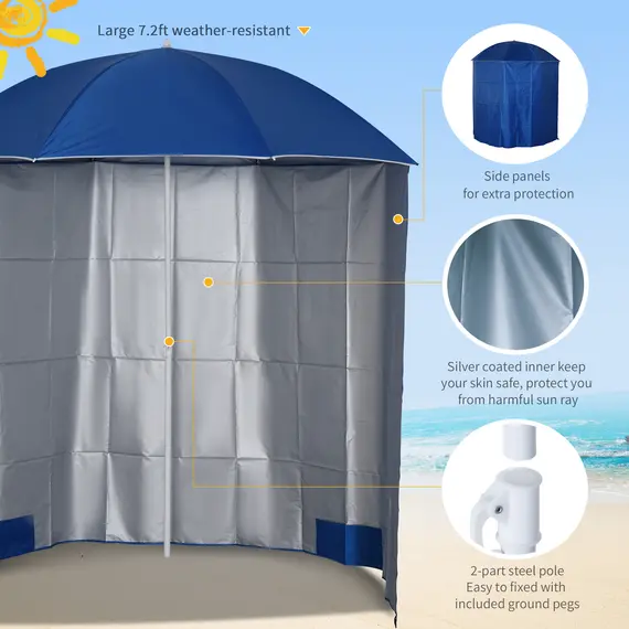 Buy 88" Arc 2.2M Fishing Umbrella Beach Parasol with Sides Brolly Shelter Canopy Shade with FREE Carry Bag Blue, 4 image