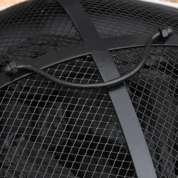 Buy 60cm Outdoor Fire Pit Table with Mosaic Outer, Round Firepit with Spark Screen Cover, Fire Poker for Garden Bonfire Party, 7 image