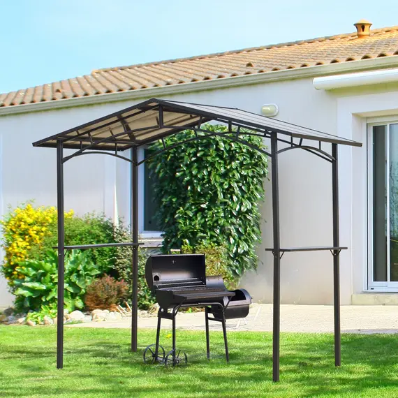 Buy 8ft x 5ft Outdoor BBQ Protective Gazebo Tent Aluminium Steel Frame w/ 2 Shelves Hardtop Roof Canopy Ground Stakes Safe Cooking, 2 image
