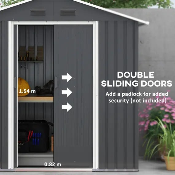 Buy 6.5x3.5ft Metal Garden Storage Shed for Outdoor Tool Storage with Double Sliding Doors and 4 Vents, Dark Grey, 5 image