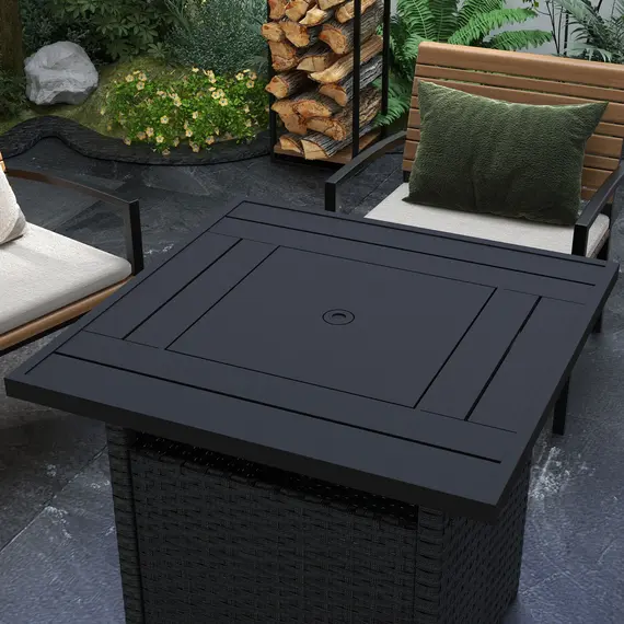 Buy 72.5 x 72.5cm 50,000 BTU Fire Pit Table, with Cover - Black, 8 image