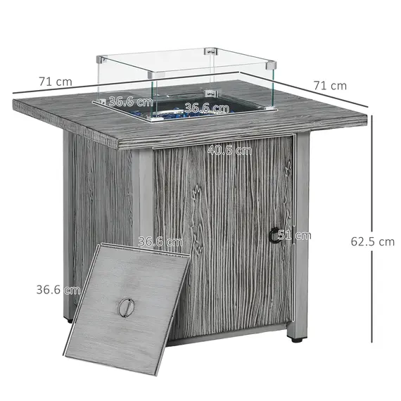 Buy 71cm 50,000 BTU Gas Fire Pit Table with Cover and Glass Screen - Grey, 3 image