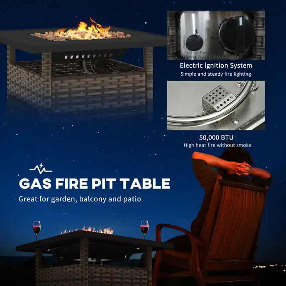 Buy 72.5 x 72.5cm 50,000 BTU Fire Pit Table, with Cover - Brown, 4 image