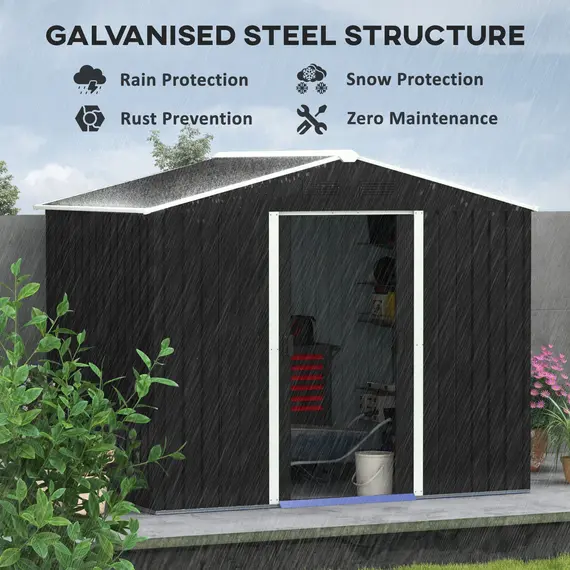Buy 7.7 x 5.7ft Metal Garden Shed, Galvanised Outdoor Tool Storage House with Ventilation Slots and Sliding Doors, Grey, 4 image