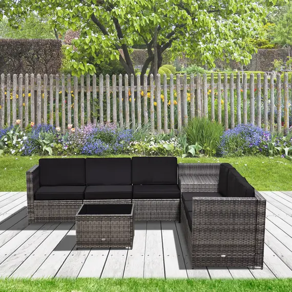 Buy 6-Seater Rattan Sofa Furniture Set W/ Cushions, Steel Frame-Grey, 2 image