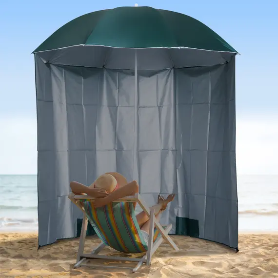 Buy 88" Arc 2.2M Fishing Umbrella Beach Parasol with Sides Brolly Shelter Canopy Shade with FREE Carry Bag Green, 2 image