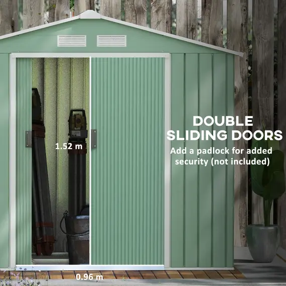 Buy 7 x 4ft Metal Garden Shed, Outdoor Storage Tool House with Ventilation Slots, Foundation Kit and Lockable Double Doors, Light Green, 5 image