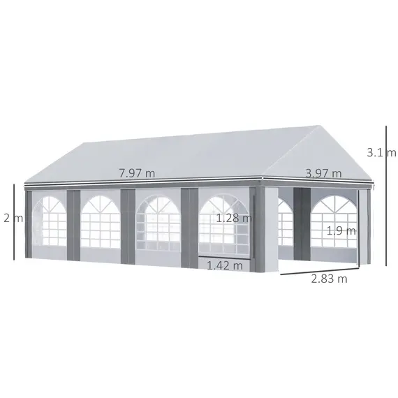 Buy 8 x 4m Galvanised Party Tent, Marquee Gazebo with Sides, Eight Windows and Double Doors, for Parties, Wedding and Events, 3 image