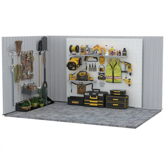 Buy 6.5ft x 3.5ft Metal Garden Storage Shed for Outdoor Tool Storage with Double Sliding Doors and 4 Vents, Grey, 8 image
