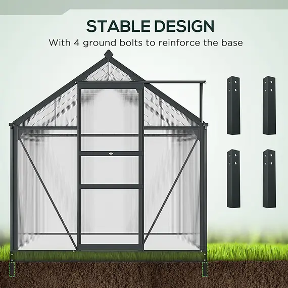 Buy 6 x 6ft Polycarbonate Greenhouse, Large Walk-In Green House with Slide Door and Window, Garden Plants Grow House with Aluminium Frame and Foundation, Grey, 6 image