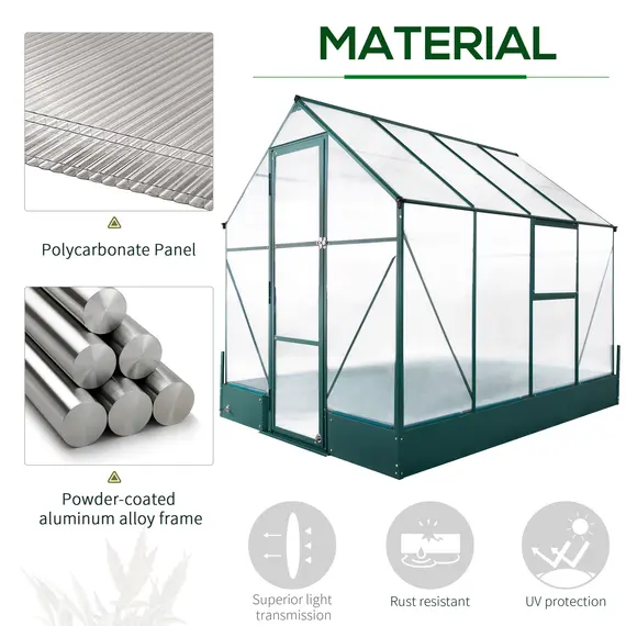Buy 6x8 FT Polycarbonate Greenhouse with Base and Raised Bed, Walk-in Greenhouse with Aluminium Frame, Temperature Controlled Window, Foundation for Plants, Flowers, Vegetable, 4 image