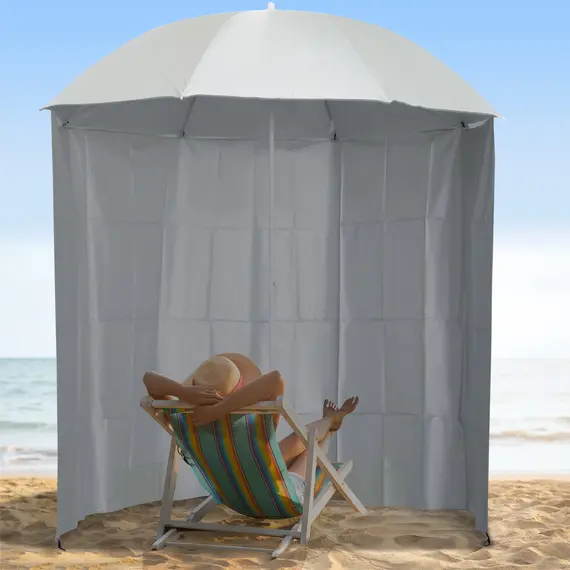 Buy 88" Arc 2.2M Fishing Umbrella Beach Parasol with Sides Brolly Shelter Canopy Shade with FREE Carry Bag Off-White, 2 image