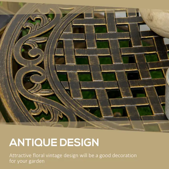 Buy 60cm Round Garden Table, Outdoor Hollow Top Design Side Table with Cast Aluminium Frame for Patio, Garden, Balcony, Bronze, 4 image