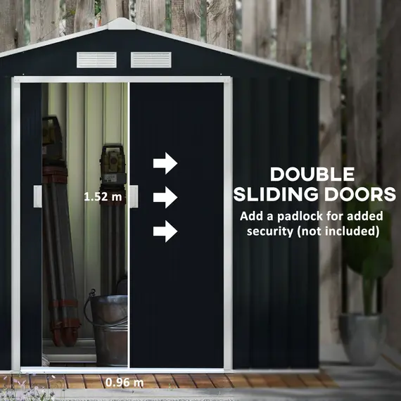 Buy Weatherproof Shed 7 x 4ft, Outdoor Bike Storage Shed with Ventilation Slots, Foundation Kit and Lockable Double Doors, Dark Grey, 6 image