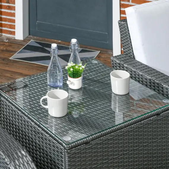 Buy 7 Seater Outdoor Rattan Garden Furniture Sets with Wicker Sofa, Reclining Armchair and Glass Table, 181x75x81cm, Grey, 8 image