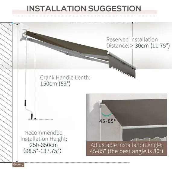Buy Awning Canopy Manual Retractable Porch Sun Shade Shelter 3 x 2m Grey, 8 image