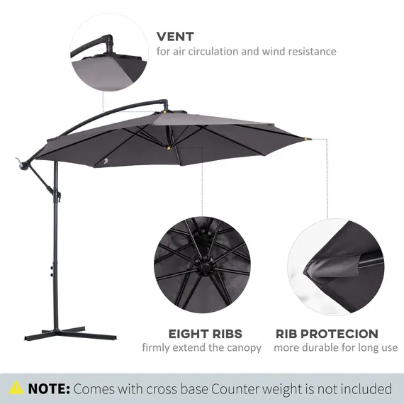 Buy Cantilever Umbrella Parasol Hanging Banana Steel Dark Grey 3M Patio, 5 image
