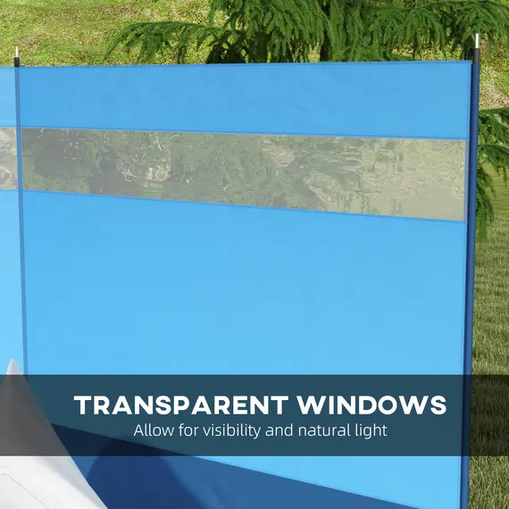 Buy Camping Windbreaker with Clear Windows, Carry Bag and Steel Poles, for Beach Caravan Campervan, 440 x 140cm, Blue, 6 image