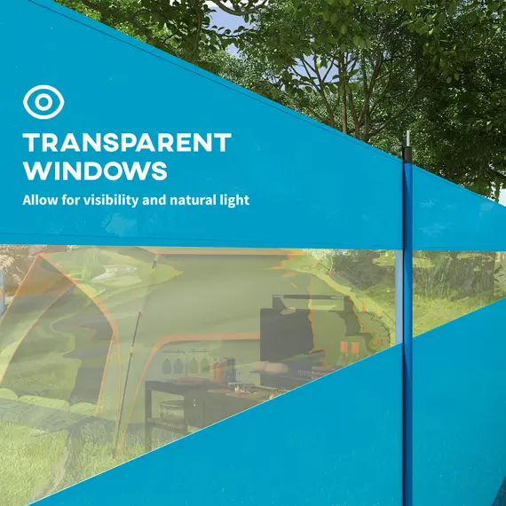 Buy Camping Windbreaker with Clear Windows, Carry Bag and Steel Poles, for Beach Caravan Campervan, 725 x 140cm, Blue, 6 image