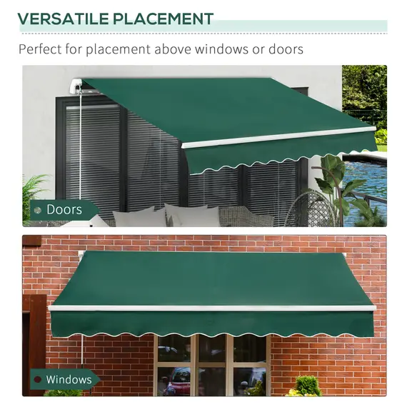 Buy Awning Canopy Manual Retractable Porch Sun Shade Shelter 3 x 2m Green, 5 image