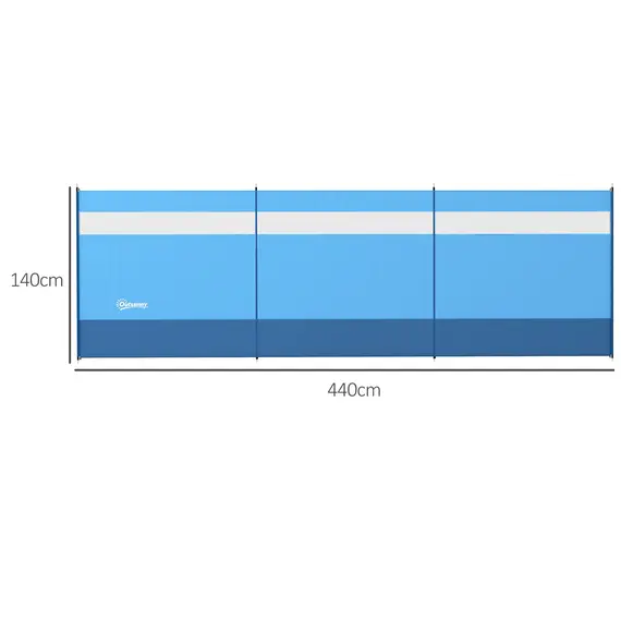 Buy Camping Windbreaker with Clear Windows, Carry Bag and Steel Poles, for Beach Caravan Campervan, 440 x 140cm, Blue, 3 image