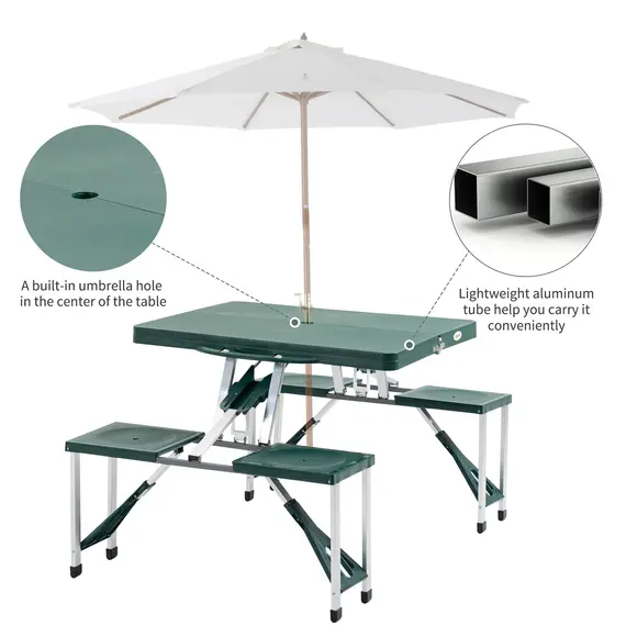 Buy ABS Aluminum Portable Picnic Table Bench Set Green, 7 image