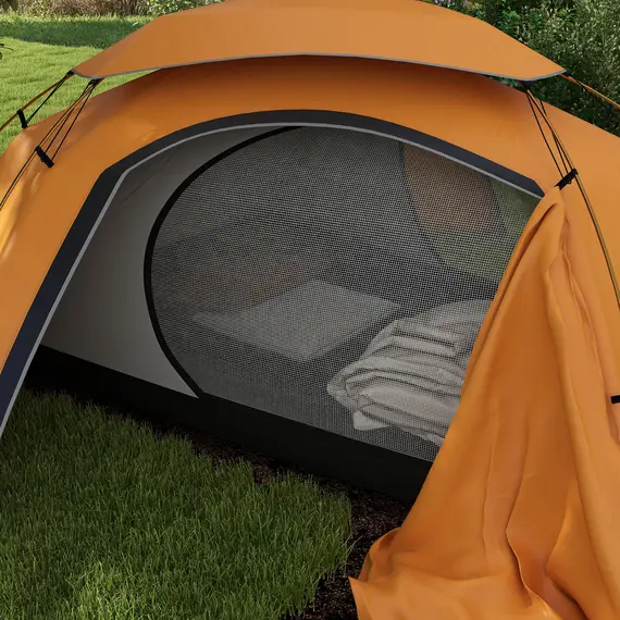 Buy Aluminium Frame Camping Tent Dome Tent with Removable Rainfly, 2000mm Waterproof, for 1-2 Man, Orange, 9 image