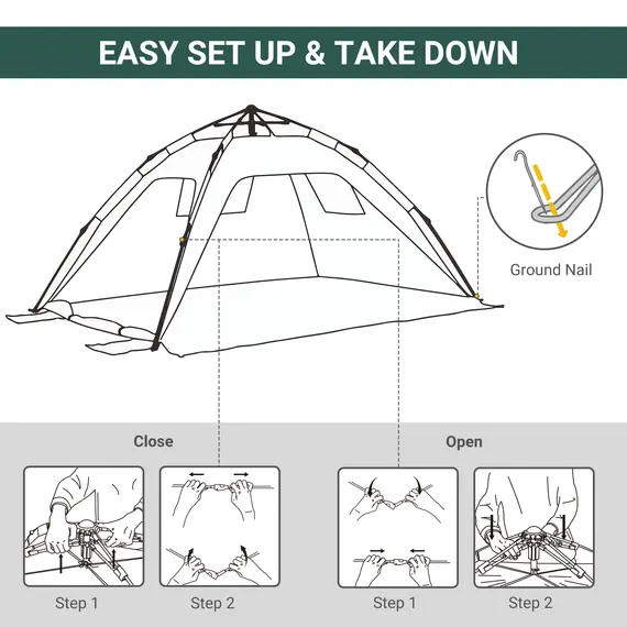 Buy Beach Tent for 1-2 Person Pop-up Design with 2 Mesh Windows & 2 Doors Dark Green, 4 image