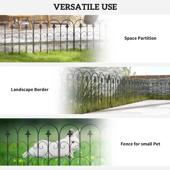 Buy Decorative Garden Fencing, 5PCs Outdoor Picket Fence Panels, Rustproof Metal Wire Landscape Flower Bed Border Edging Animal Barrier, Black, 6 image