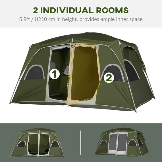 Buy Camping Tent, Family Tent 4-8 Person 2 Room, with Large Mesh Windows, Easy Set Up for Backpacking Hiking Outdoor, Green, 7 image