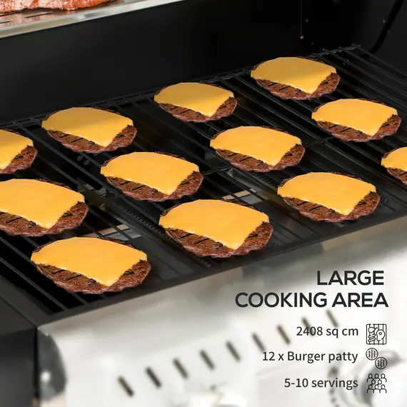 Buy 9kW Three-Burner Gas BBQ Grill, with See-Through Lid - Black, 4 image
