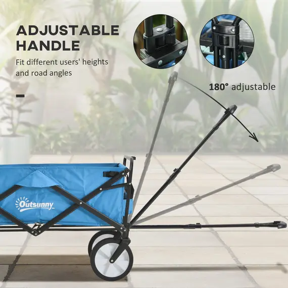 Buy 90L Festival Trolley on Wheels, Folding Camping Trolley Cart with Adjustable Handle, Portable for Outdoor, Garden, Shopping, Fishing, Blue, 5 image
