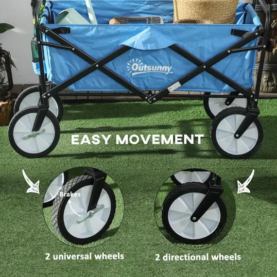 Buy 90L Festival Trolley on Wheels, Folding Camping Trolley Cart with Adjustable Handle, Portable for Outdoor, Garden, Shopping, Fishing, Blue, 6 image