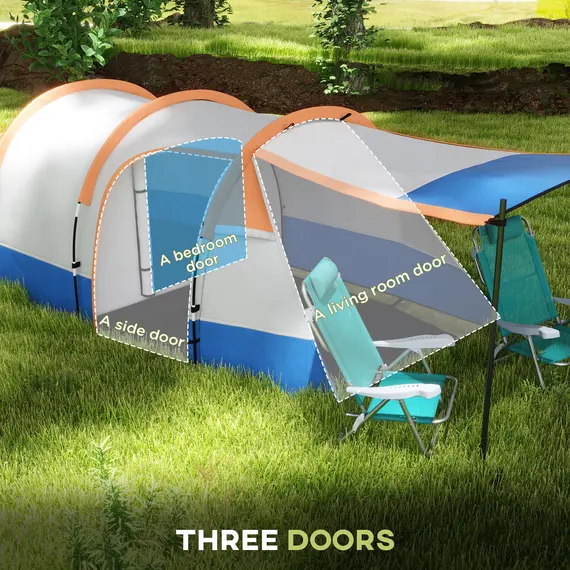Buy Camping Tent, Large Tunnel Tent with Bedroom and Living Area, 2000mm Waterproof, Portable with Bag for 2-3 Man, Orange, 5 image