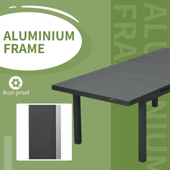 Buy Aluminium Garden Table for 6-8, 246 cm Extending Outdoor Dining Table Rectangle for Patio, Balcony - Charcoal Grey, 6 image