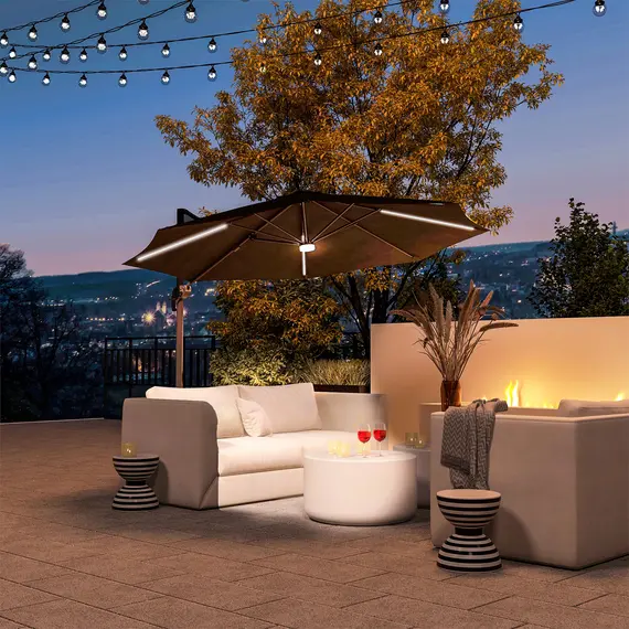 Buy Cantilever Parasol, with LED Lights and Cross Base - Dark Grey, 2 image