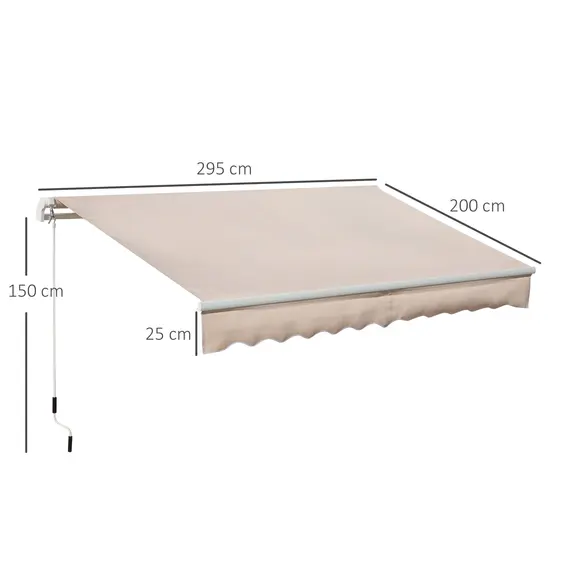 Buy Awning Canopy Manual Retractable Porch Sun Shade Shelter 3 x 2m Beige, 3 image